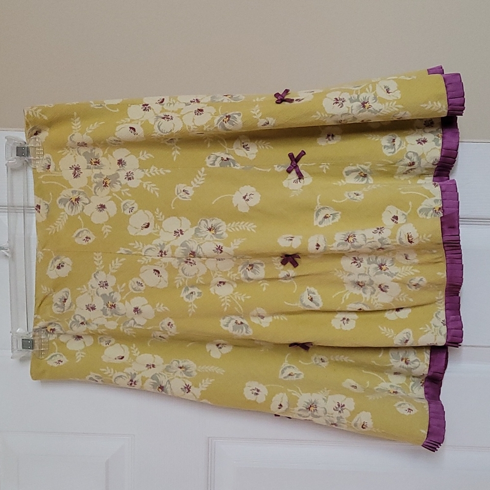 Elevenses Anthropologie 6 Women's A-Line Flare Skirt Lime Green Corduroy & Silk